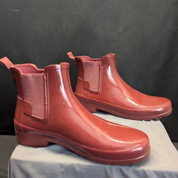 Women HUNTER Original Gloss Red Waterproof Chelsea Rain Boots - Picture 1 of 7